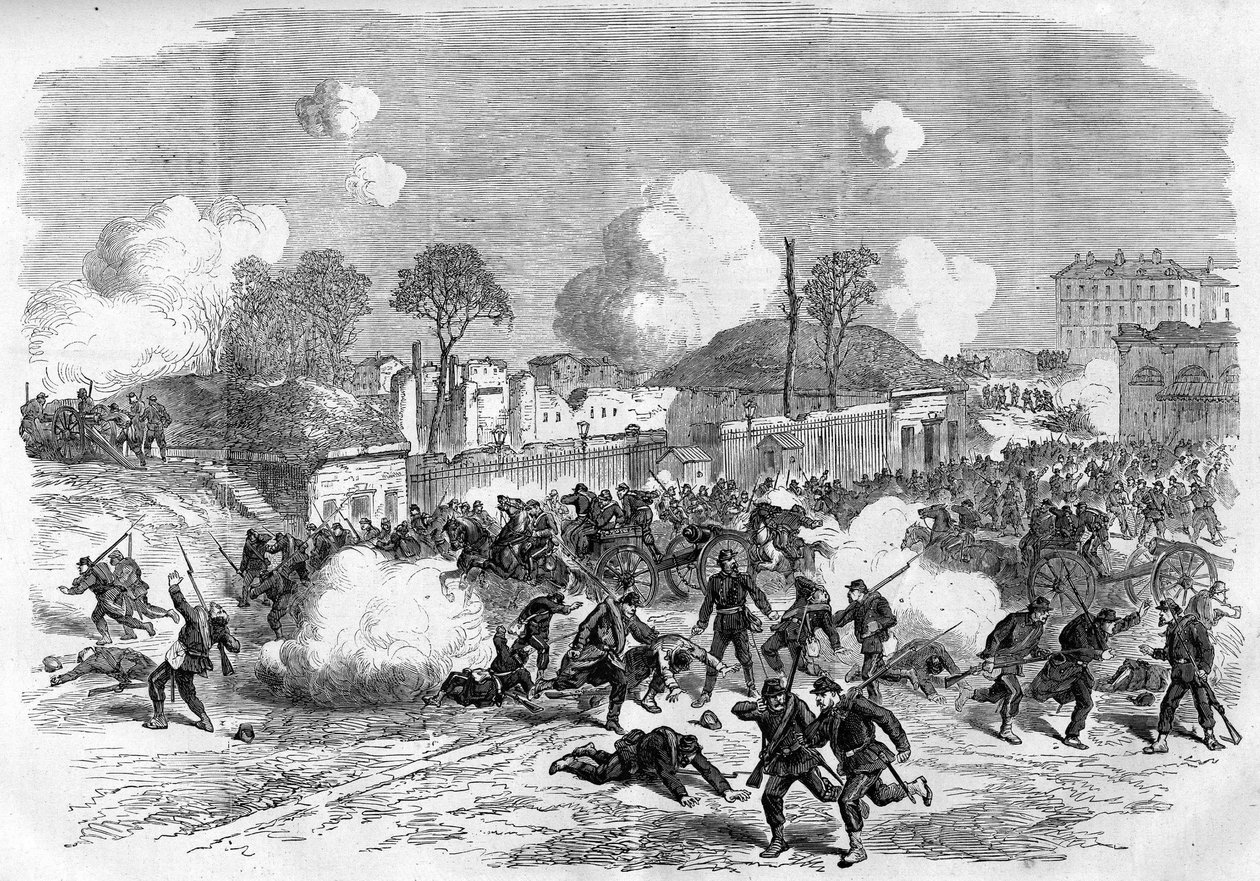 Kommunen i Paris 1871. Försvar av Porte Maillot av federes (communards). av Unknown artist