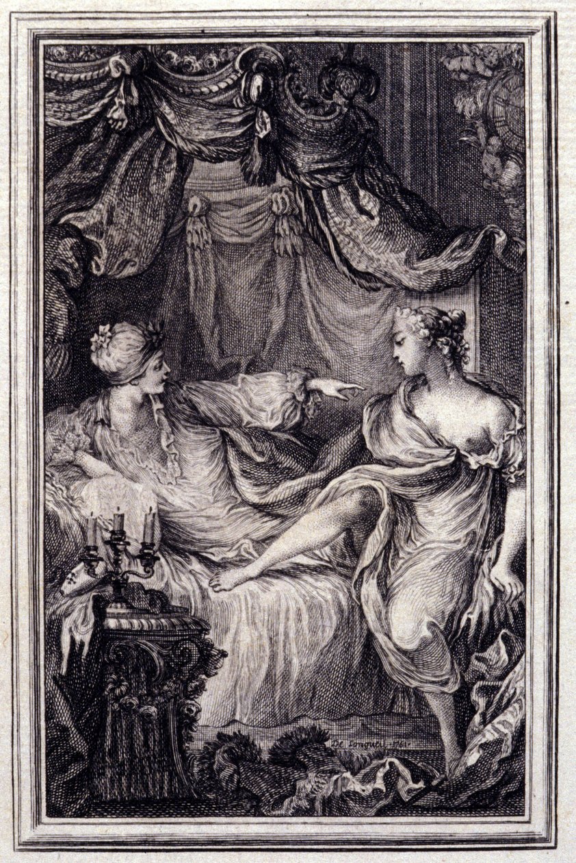 Den förälskade kurtisanen- i ""Berättelser och noveller på vers"" av Jean La Fontaine. 1762. av Unknown artist