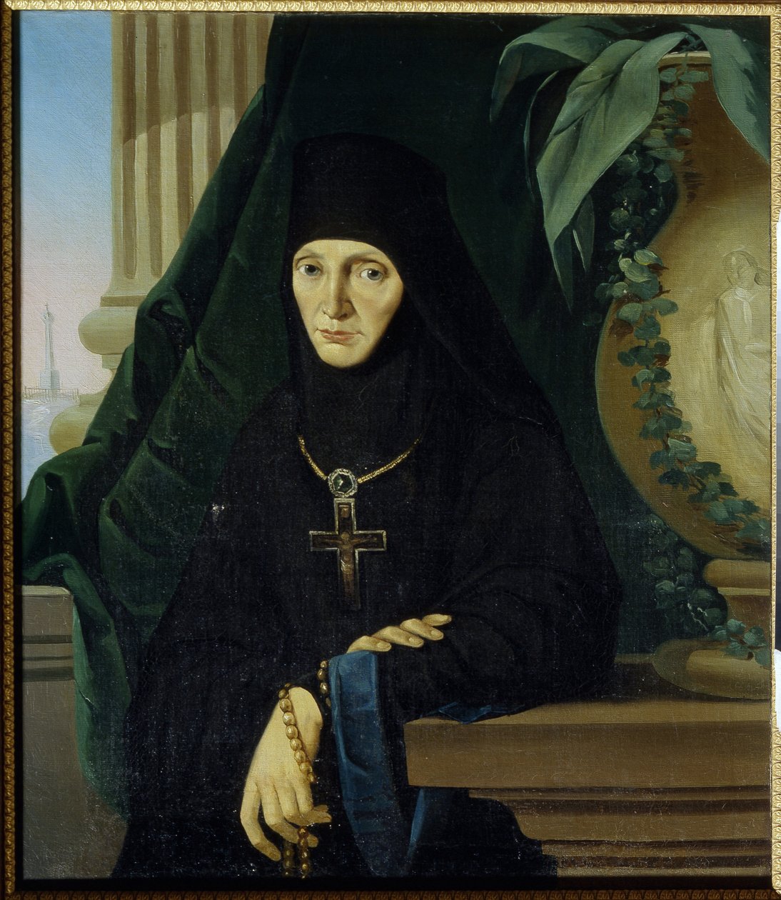 La mere superieure Maria (Margarita Tuchkova) (Moder Superior Maria (Tuchkova). Higoumene (hegoumene) i det ortodoxa klostret Spaso Borodinsky, 1812, under invasionen av Napoleons Grande Armee (1769-1821). Anonym målning, olja på duk , vers av Unknown artist
