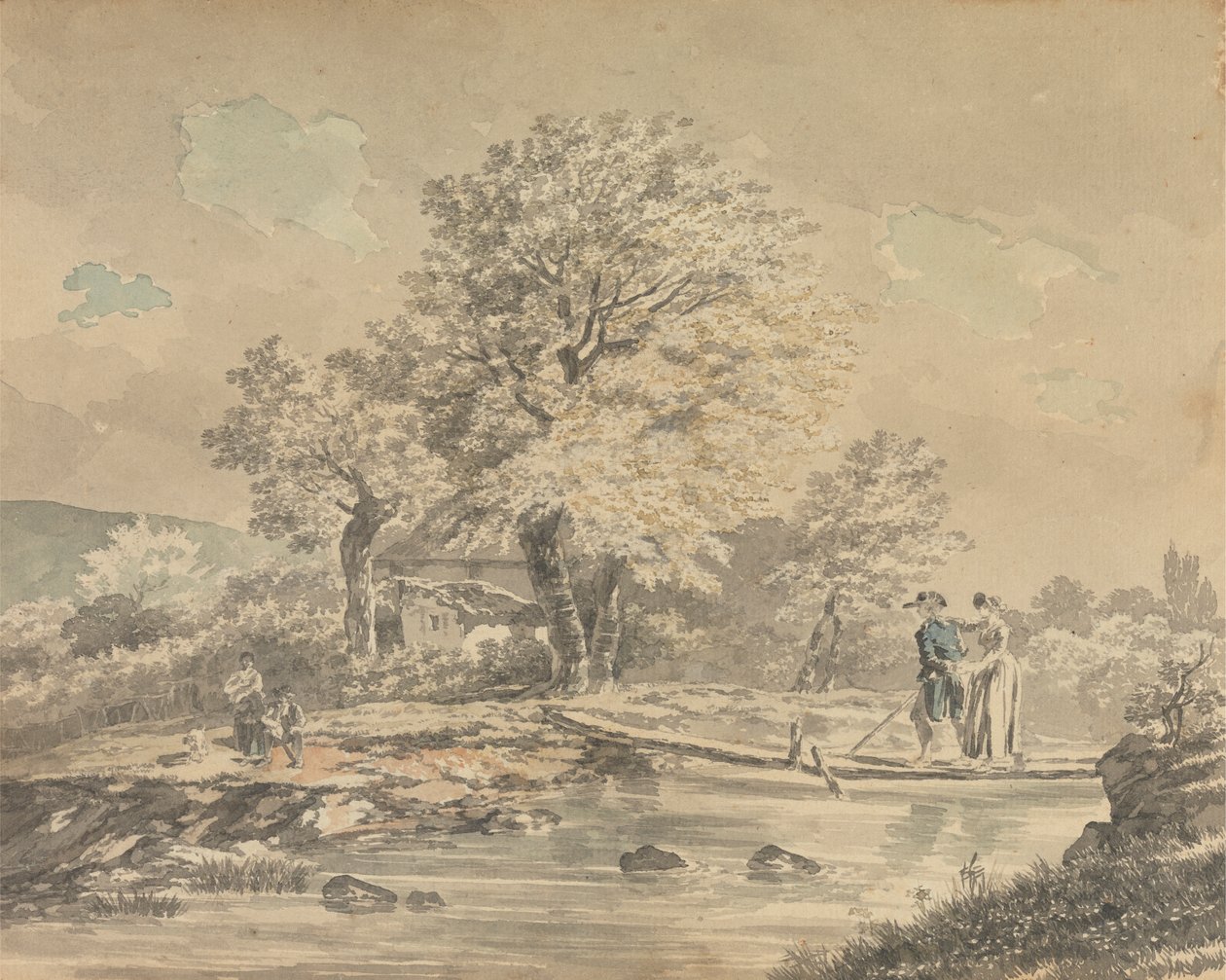 Landskap med gångbro av Unknown artist