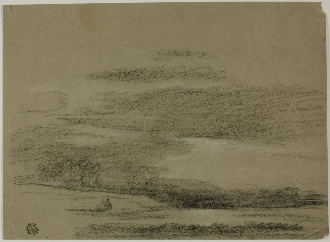Landskap med solen som bryter igenom moln av Unknown artist