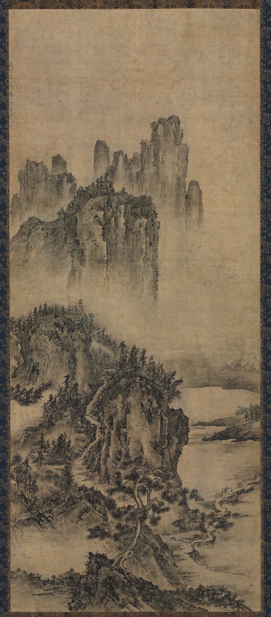 Landskap med ett avlägset tempel av Unknown artist