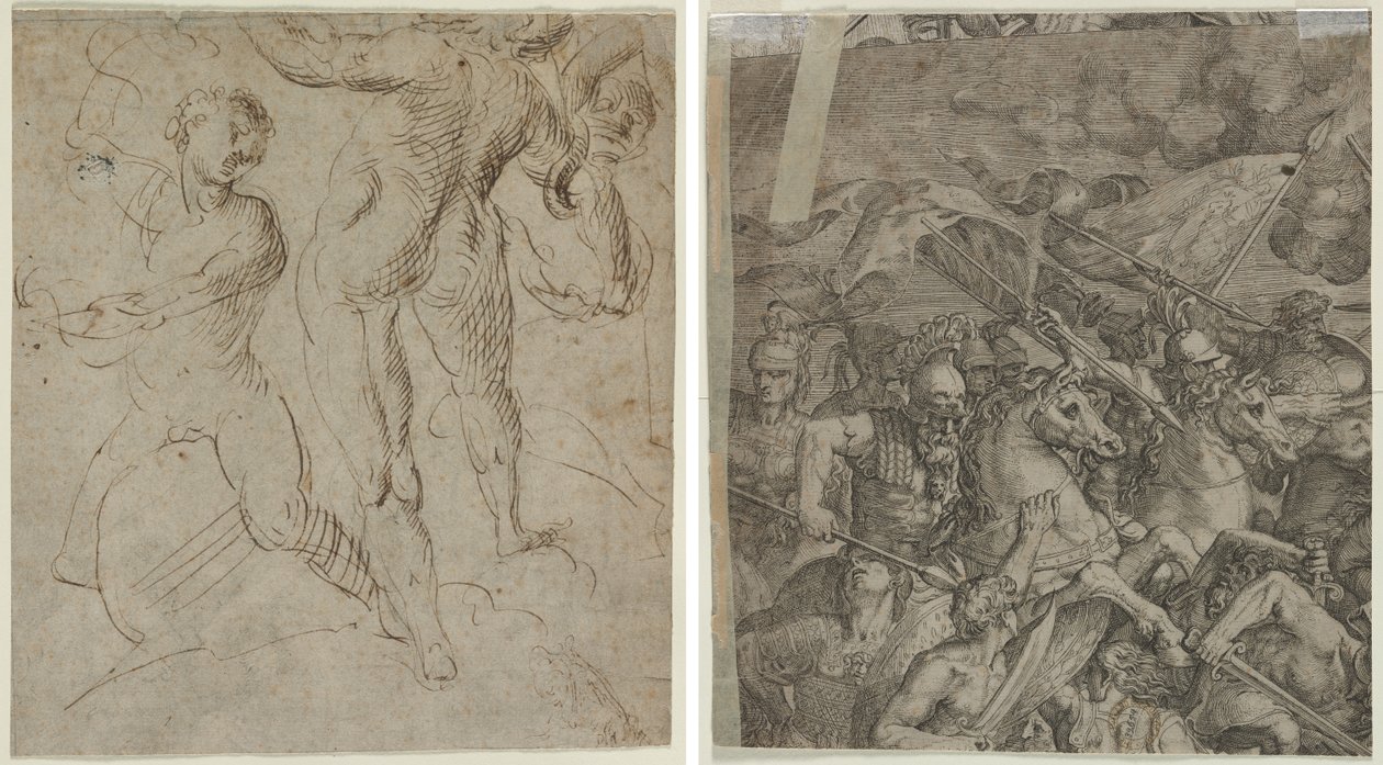 Laocoön (recto); Slaget vid Milvian Bridge (fragment) (verso) av Unknown artist