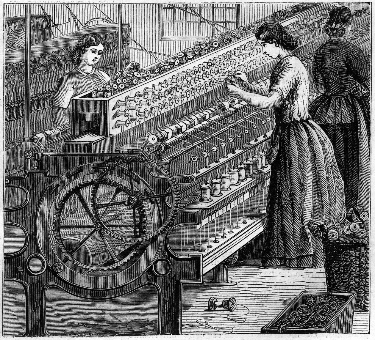 Stora engelska industrier: Walter Evans bomullsspinning i England 1863. Trådens vridning. av Unknown artist