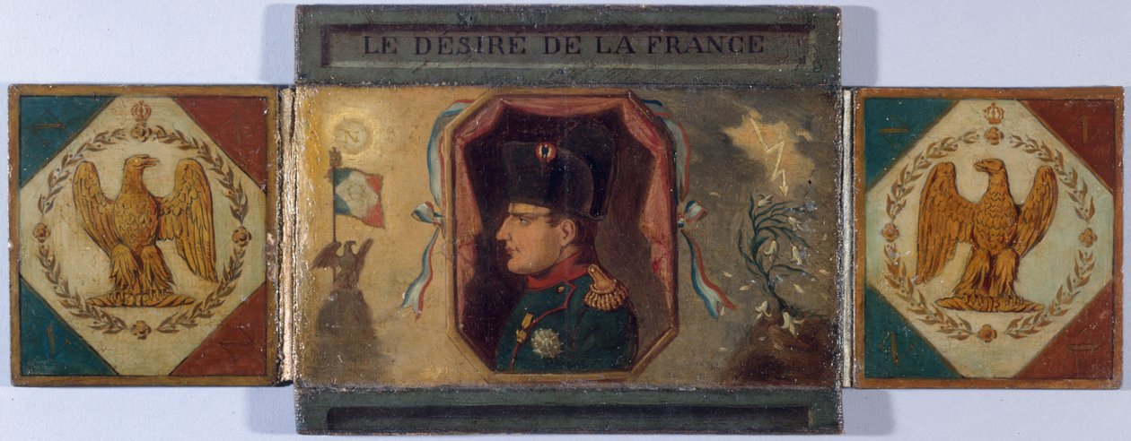 "Le Désiré de la France". Porträtt av Ludvig XVIII och dolt porträtt av Napoleon, ca 1815 (olja på duk, monterad på kartong) av Unknown artist