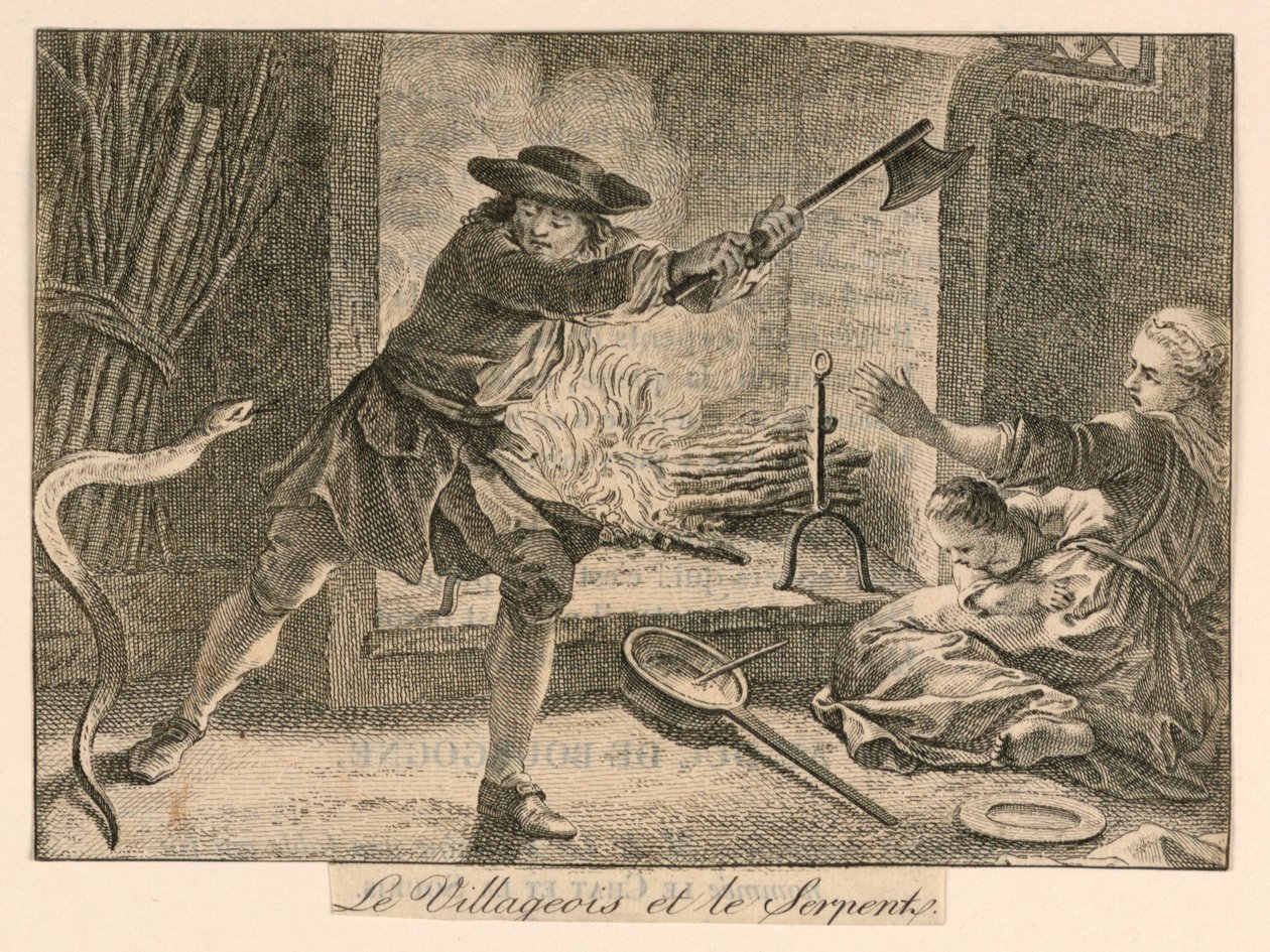 "Byboren och ormen" från La Fontaines fabler av Unknown artist