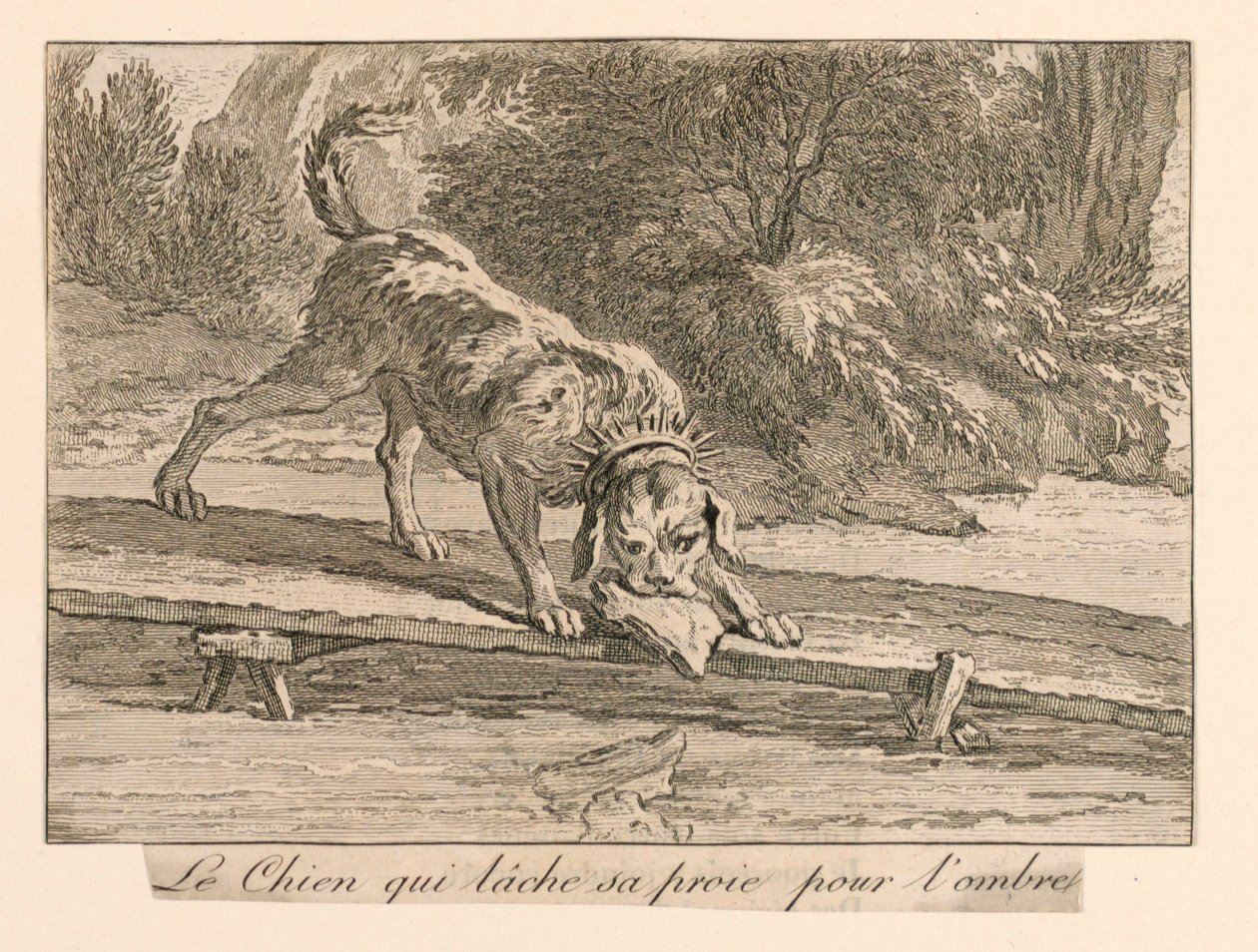 "Hunden som tappar sitt byte för skuggan" från La Fontaines Fables av Unknown artist