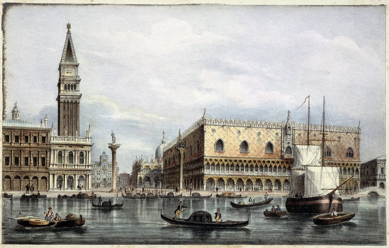 Le mole vu du canal - i "Album över Venedigs huvudvyer"", ill. av Marco Moro, red. Gio Brizeghel, v.1840 av Unknown artist