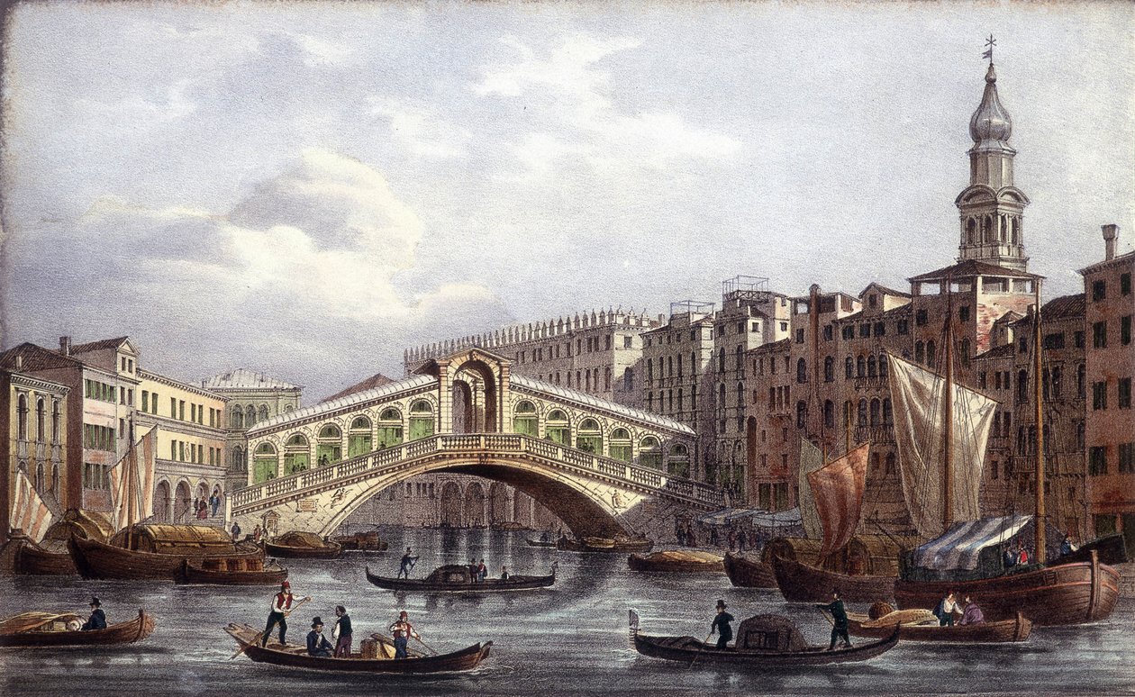 Le pont Rialto - i "" Album med de viktigaste utsikterna över Venedig", ill. av Marco Moro, red. Gio Brizeghel, v.1840 av Unknown artist