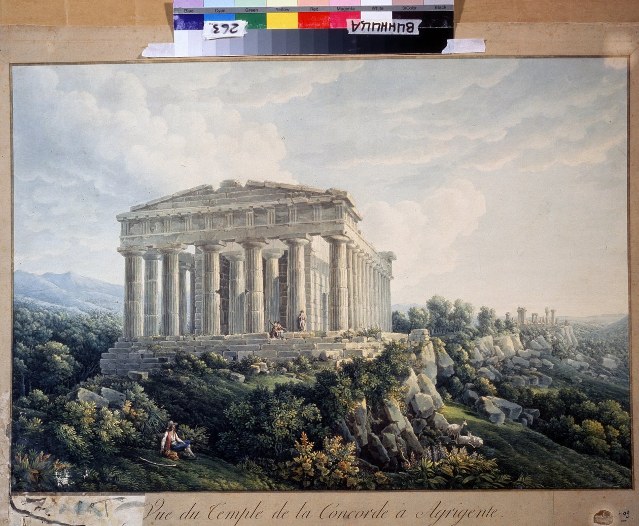 Concordiatemplet i Agrigento (Sicilien, Italien) (Concordiatemplet i Agrigento). Anonym målning. Akvarell på papper, 66,5 x 88 cm, tidigt 1800-tal. Landskap, romantik. Regionala konstmuseet, Vinnytsia (Ukraina). av Unknown artist