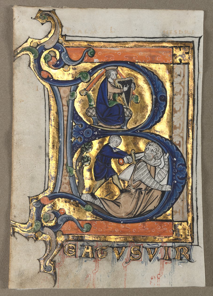 Leaf excised from a Psalter: Initial B med kung David av Unknown artist