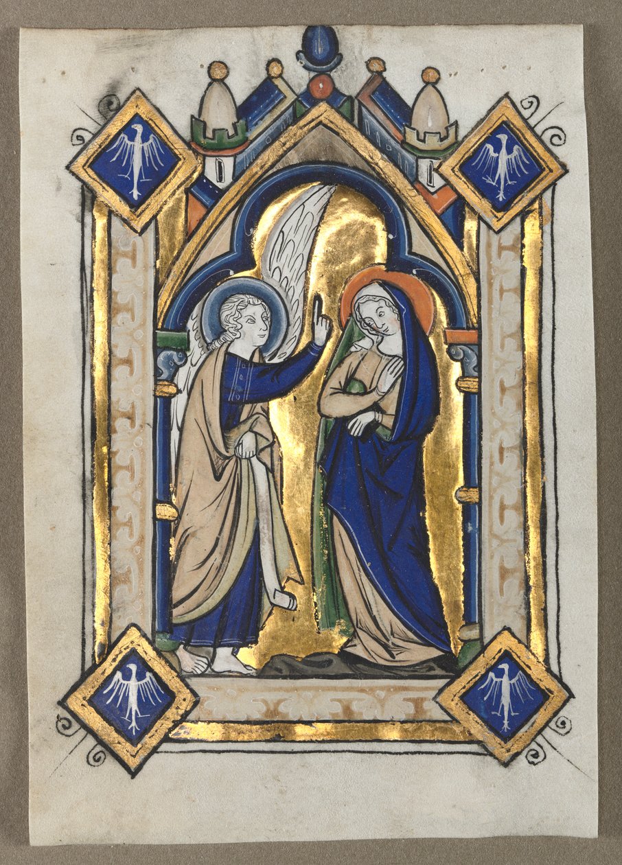Blad utskuret ur en psalter: bebådelsen av Unknown artist
