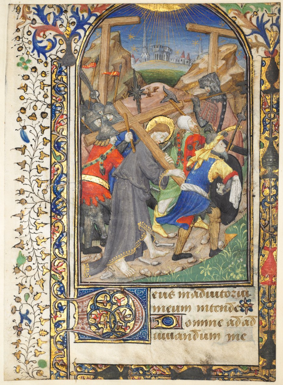 Löv utskurna från Tarleton-timmarna: Kristus bär korset (Terce, Jungfruns kontor) av Unknown artist