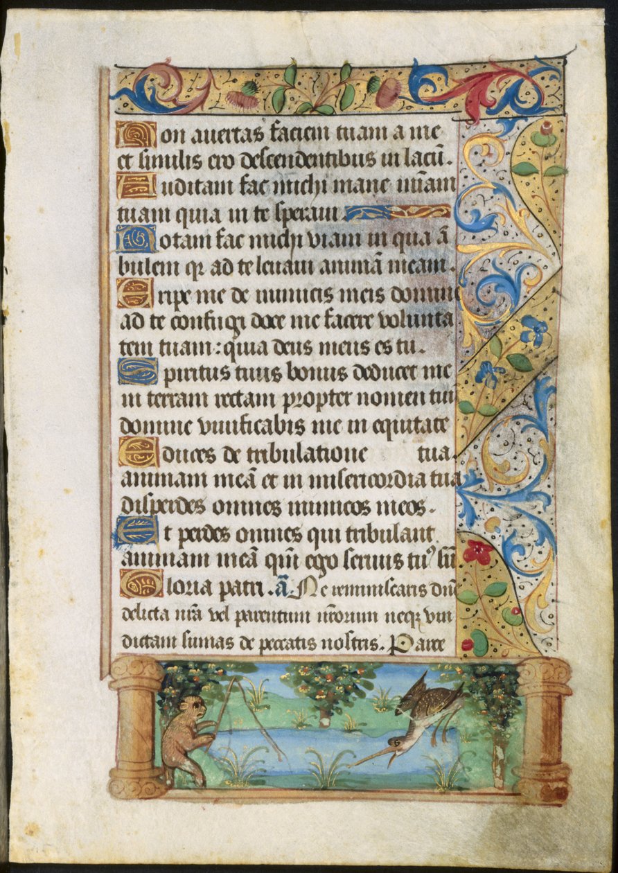 Leaf from a Book of Hours: Ape Fishing (verso) av Unknown artist