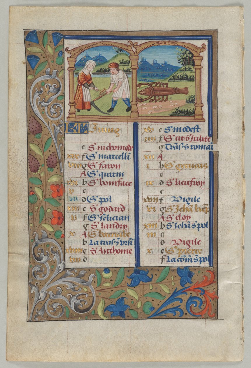 Blad från en timbok: Kalendersida för juni (verso) av Unknown artist