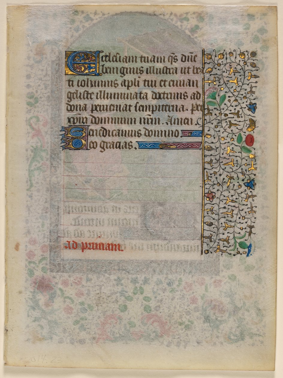 Blad från en timbok: Text (verso) av Unknown artist
