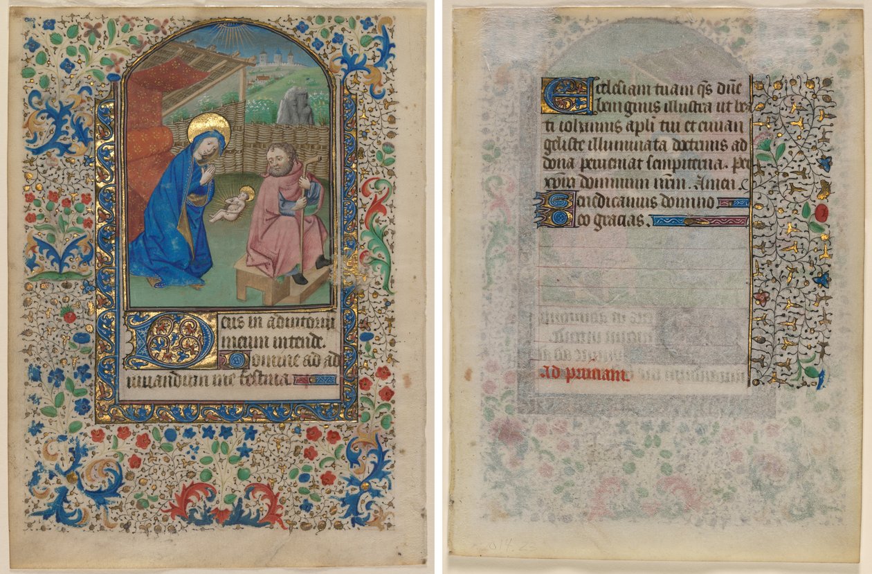 Blad från en timbok: Födelsekyrkan (recto) och text (verso) av Unknown artist