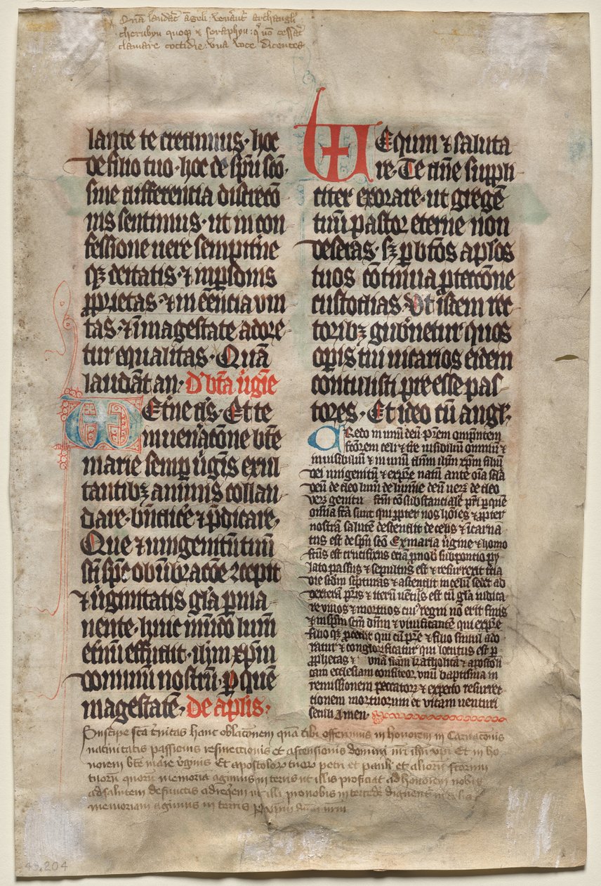 Blad från ett missal: Text (verso) av Unknown artist
