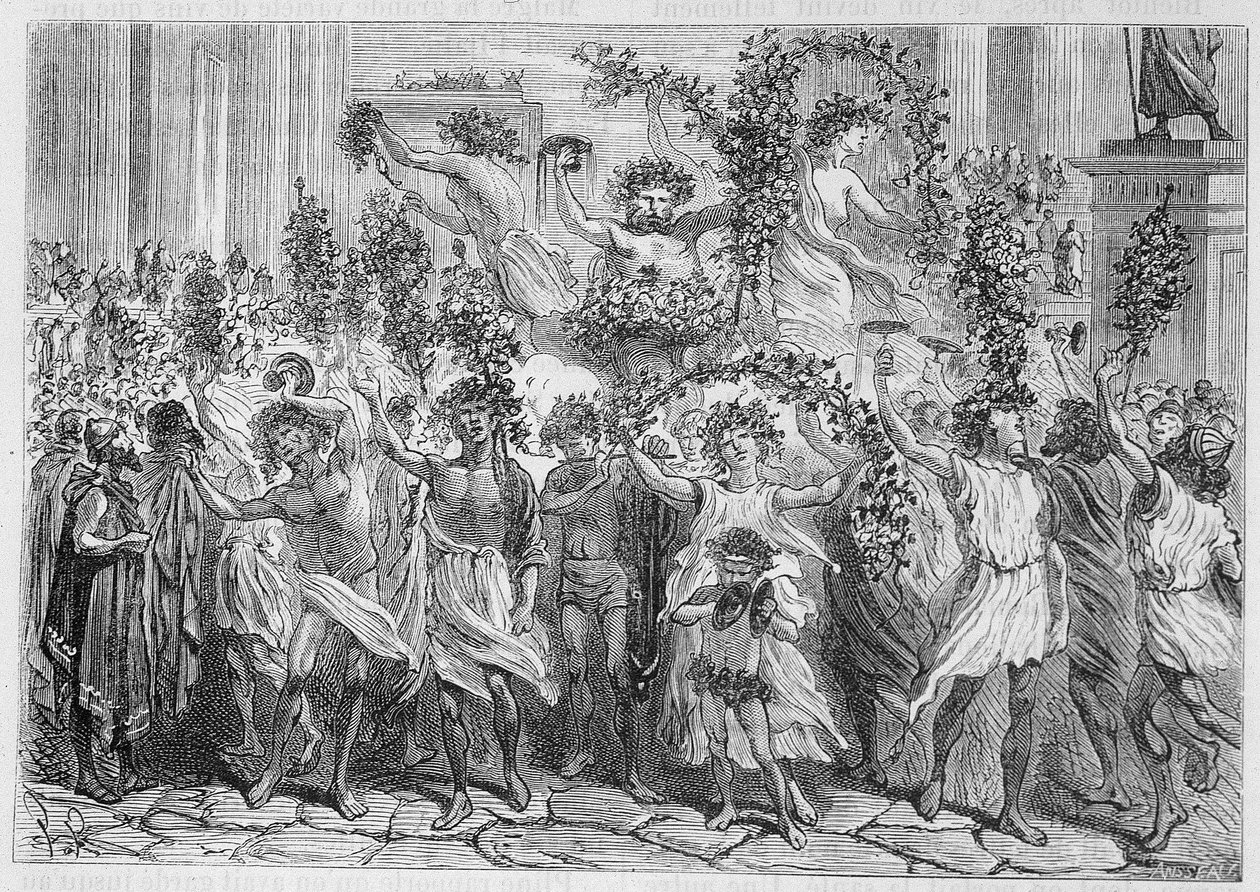 Festerna av Bacchus (Bacco) i Aten (antikens Grekland) - i "" Industrins underverk"" av Louis Figuier, Paris av Unknown artist