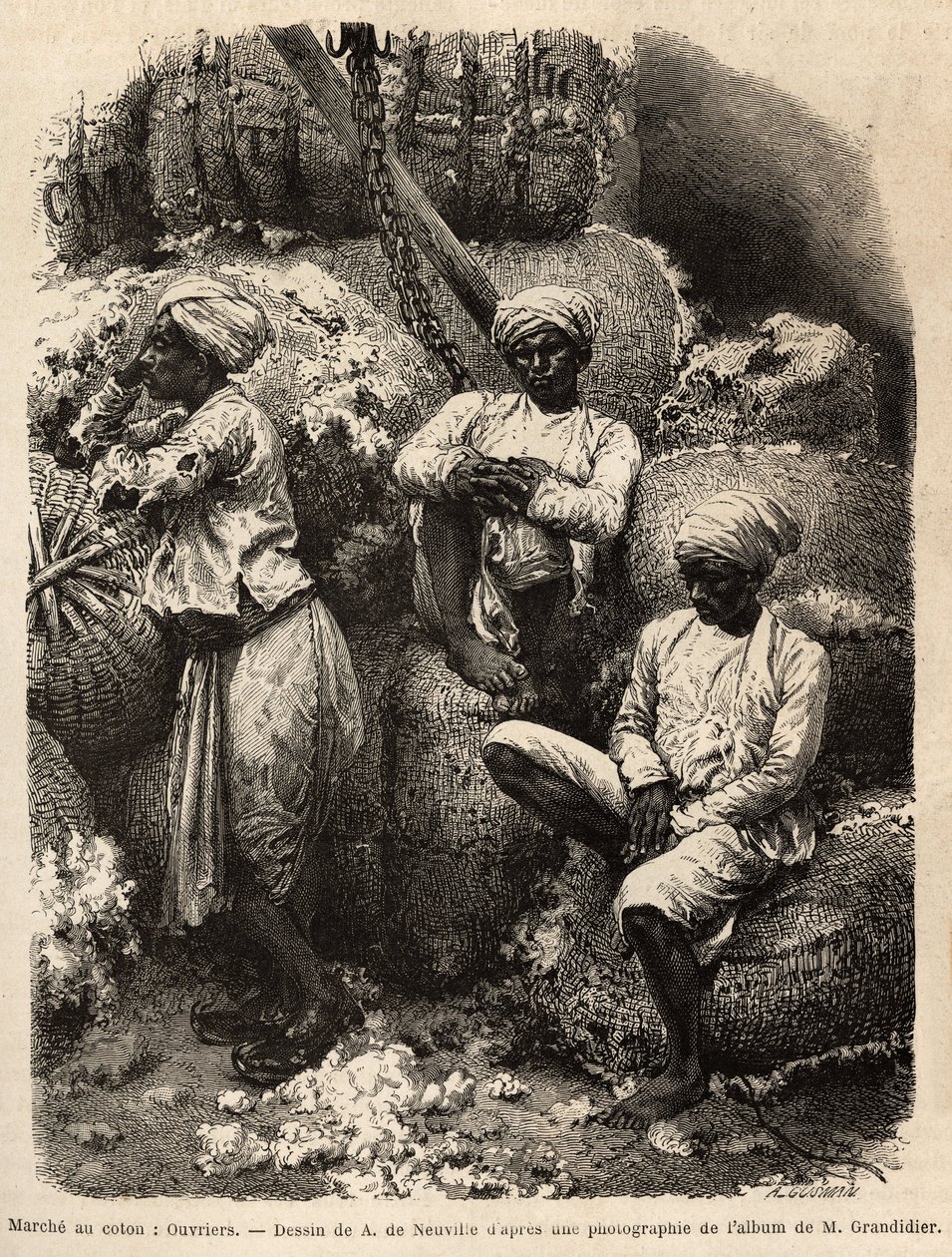 Parsi-arbetarna i vila på bomullsmarknaden i Bombay av Edouard Charton, upplaga Hachet av Unknown artist