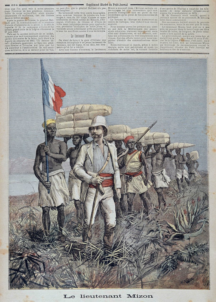 Löjtnant Mizon chefer för en prospekteringskolonn i Centralafrika - i "" Le petit journal"" av 1892-07-09 av Unknown artist