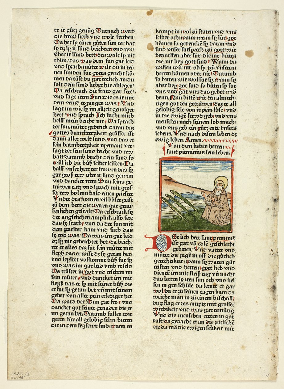 Life of Saint Pirminius från Heiligenleben, Winterteil (Lives of the Saints, Wintertime), Tavla 1 från träsnitt från 1400-talets böcker av Unknown artist