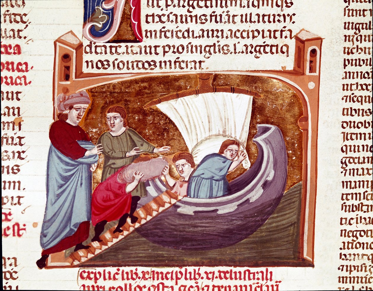 Att lasta ett skepp vid tiden för kejsar Justinianus (miniatyr av Unknown artist