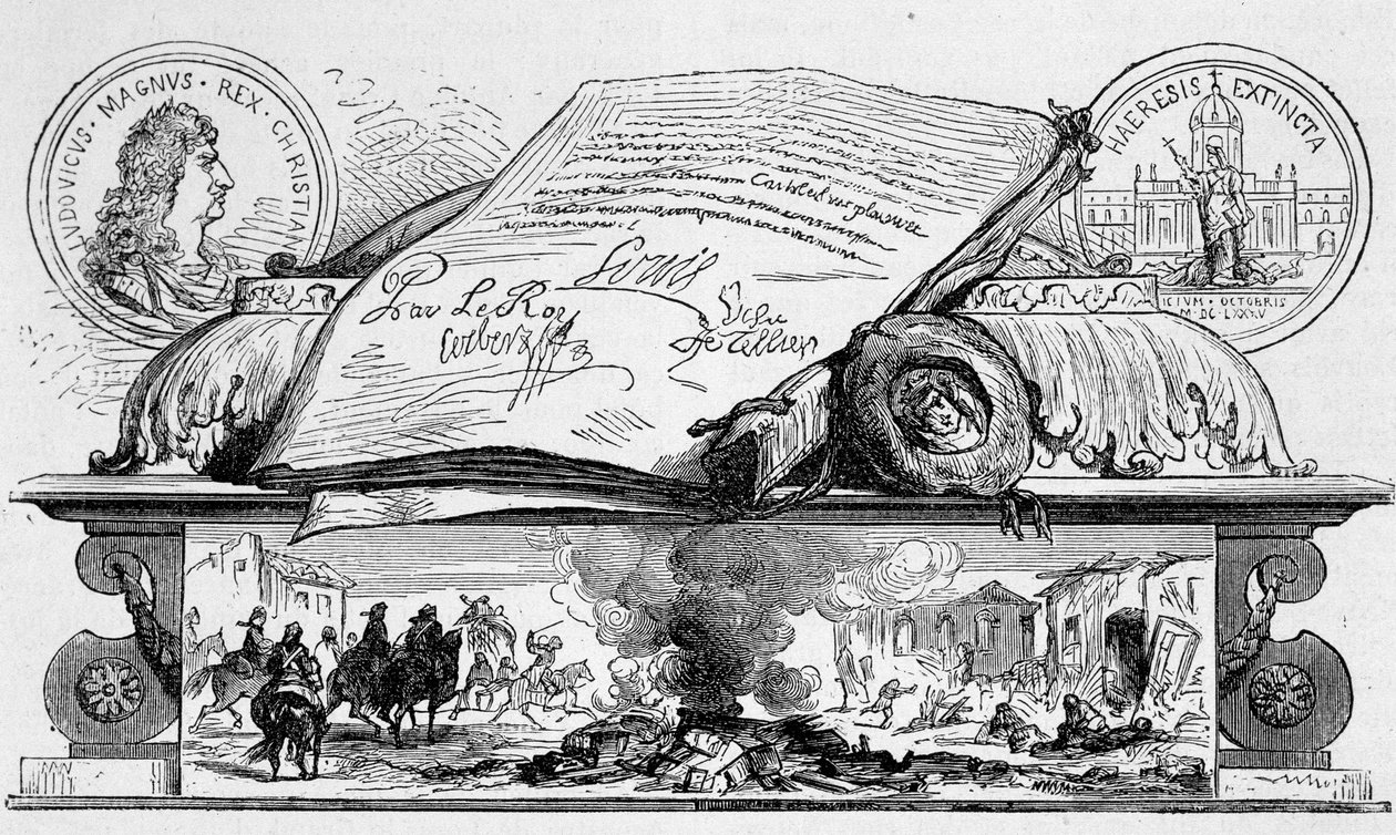Ludvig XIV undertecknade återkallelsen av redigeringen av Nantes. av Unknown artist