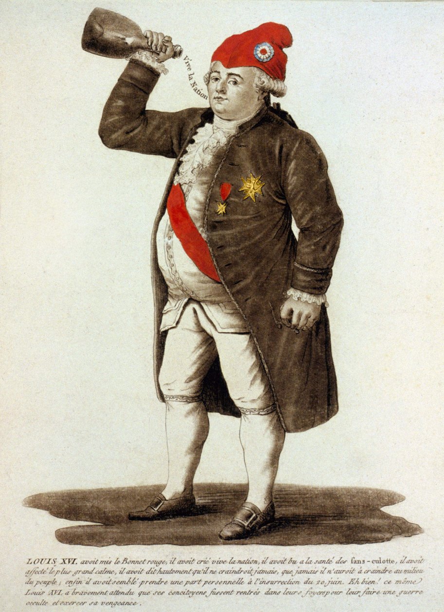 Ludvig XVI bär den frygiska mössan och dricker i flaskan av Unknown artist