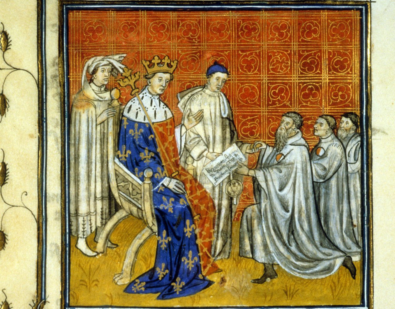 Ludvig X (1289 - 1316) beviljar en stadga till rikets judar - Inlösen av judarna, 1315, av deras rätt att återvända till kungariket Frankrike efter utvisningen av 1308 av Filip Bel. De kan identifieras med det vita och röda hjulet. Illumina av Unknown artist
