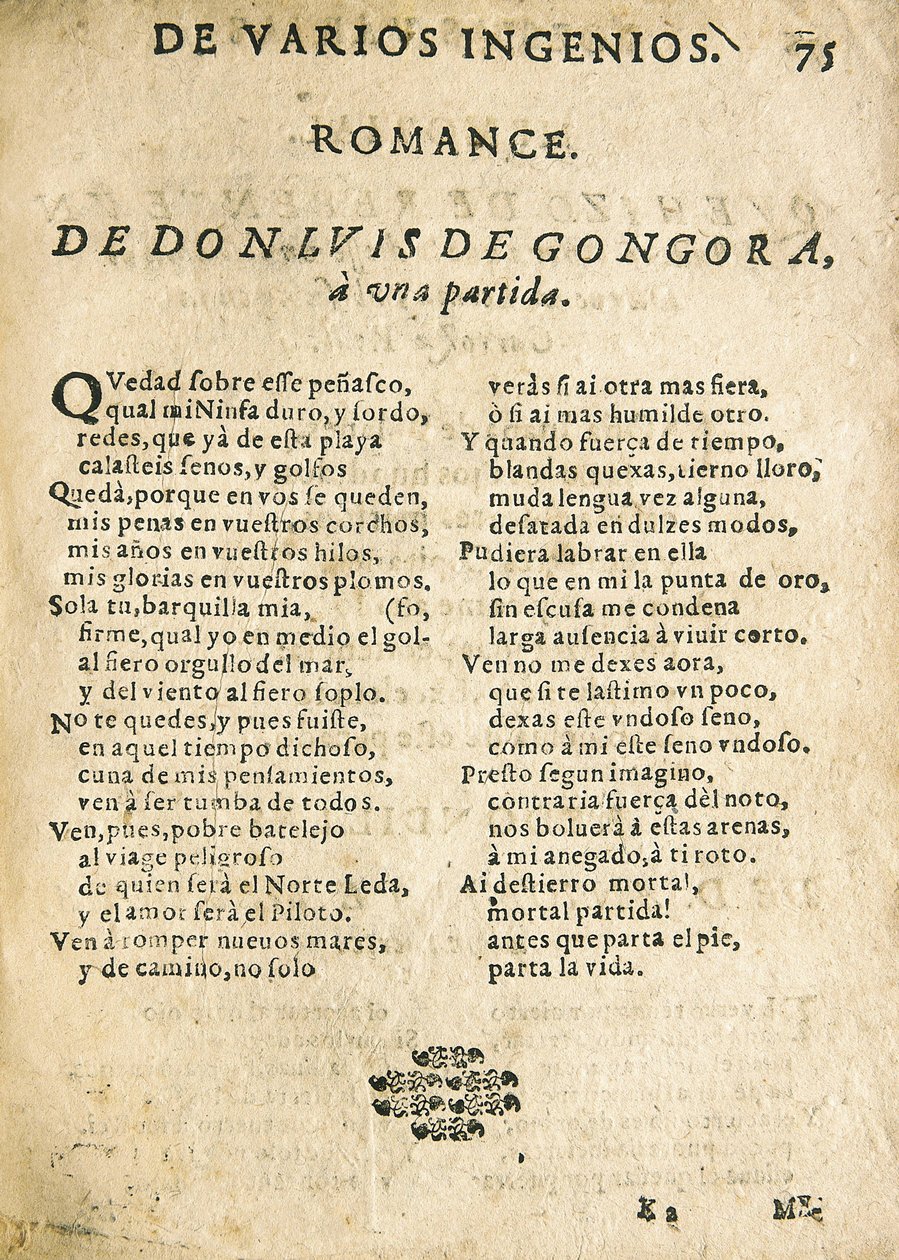 Luis de GOGOORA Y ARGOTE, "Romance a una partida" (tryck) av Unknown artist