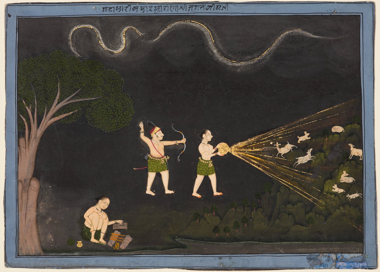 Maharana Jagat Singh II av Mewar (f. 1734–51) Klädd som en Bhil, jagar rådjur på natten av Unknown artist