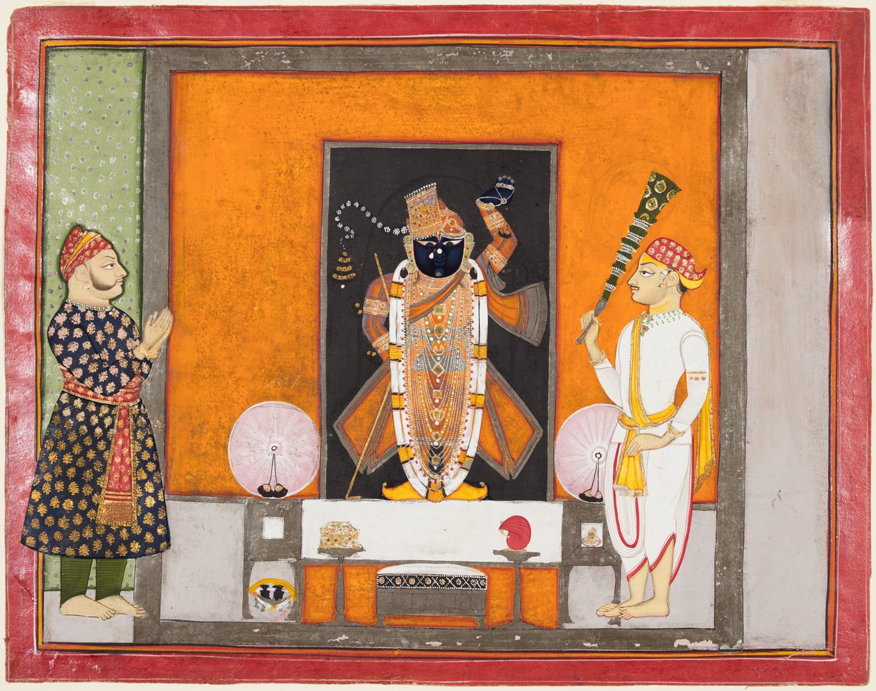 Maharao Ram Singh II av Kota (f. 1828–66) dyrkar Brij Nathji som brudgummen av Unknown artist