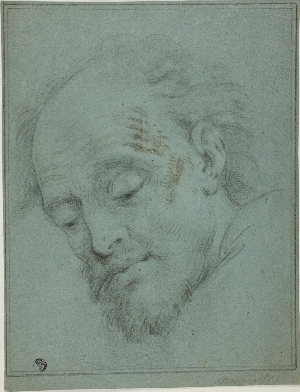 Manligt huvud tittar ner av Unknown artist