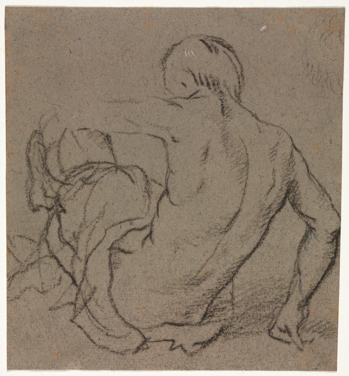 Man sittande på marken, sedd bakifrån (recto) av Unknown artist