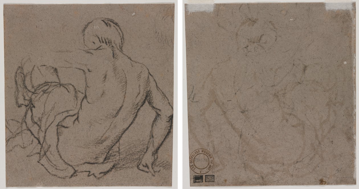 Man sittande på marken, sedd bakifrån (recto); Skiss (omvänd) av Unknown artist