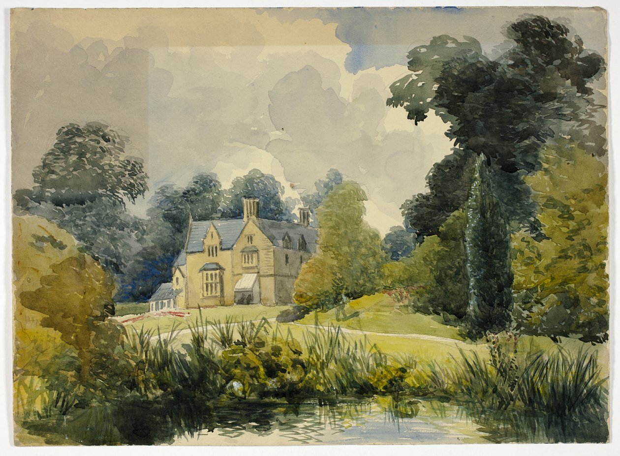 Manor House sett från damm av Unknown artist
