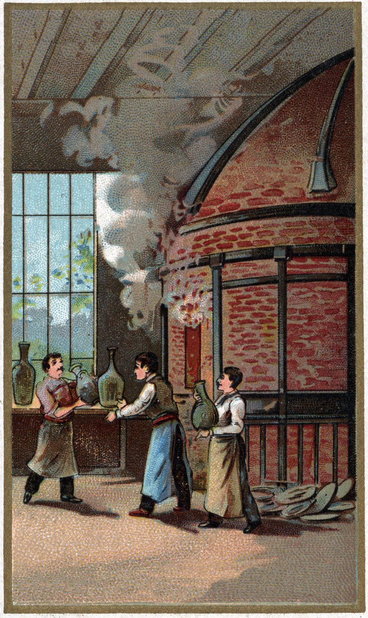 Tillverkning av porslin: matlagning. Kromolitografi från slutet av 1800-talet av Unknown artist