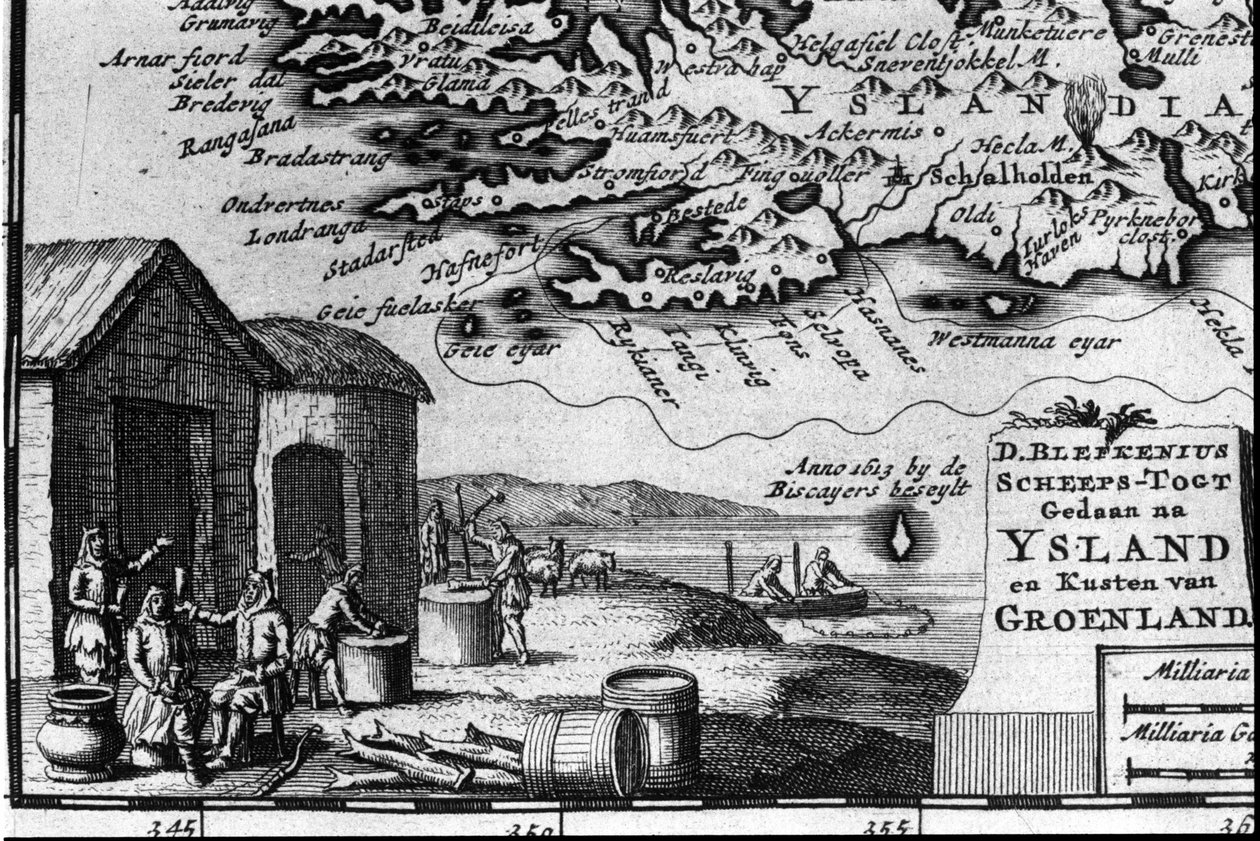 Karta över Island och representation av dess invånare - i "" Karta över moderna resplaner och resor"" av Unknown artist