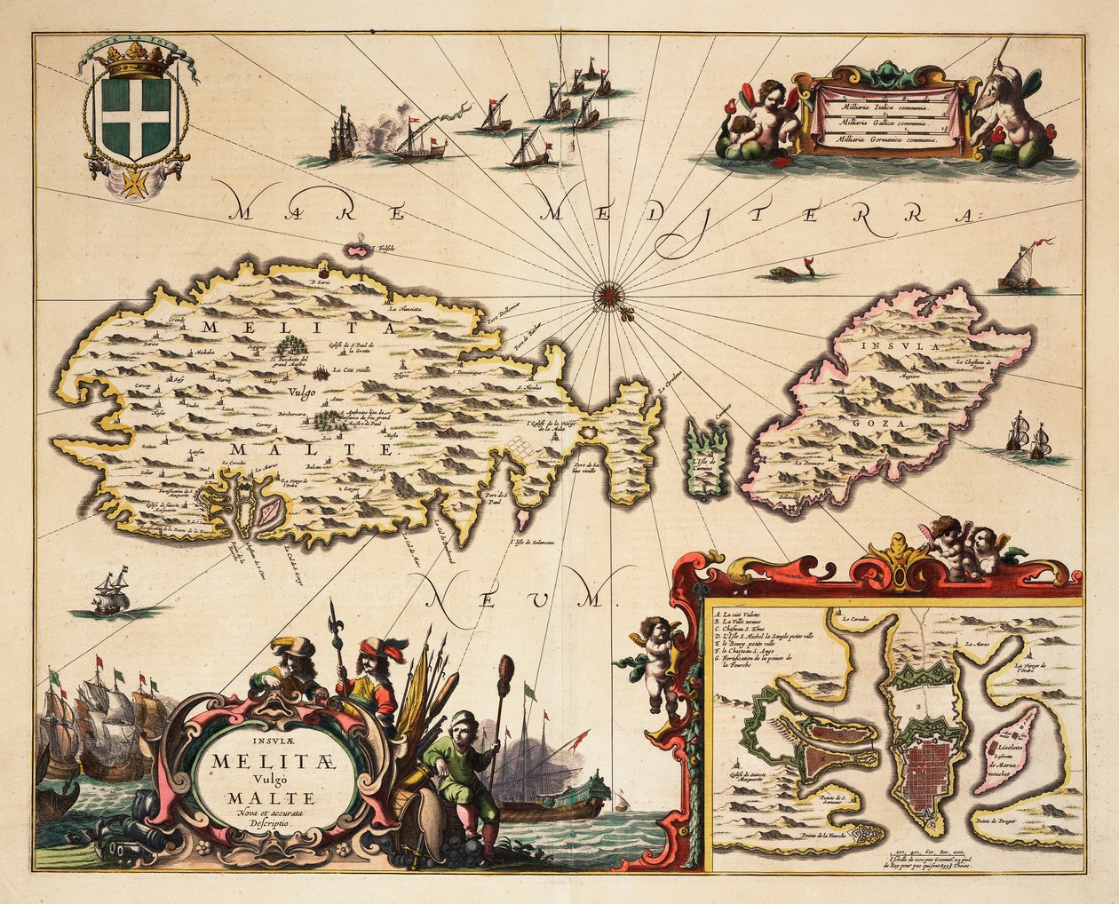 Karta över Malta och Gozo, ca 1650 (kolorerad gravyr) av Unknown artist