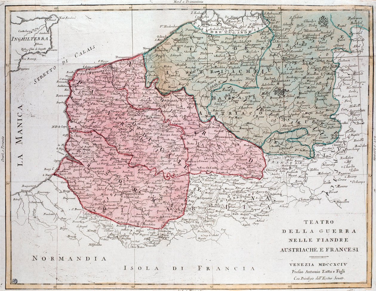 Karta över Flandernkampanjen mellan franska armén och österrikiska armén av Unknown artist