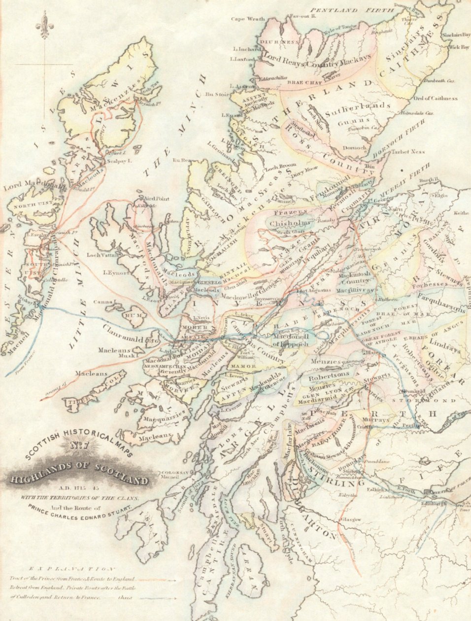 Karta över Skottlands högland med klanernas territorier av Unknown artist