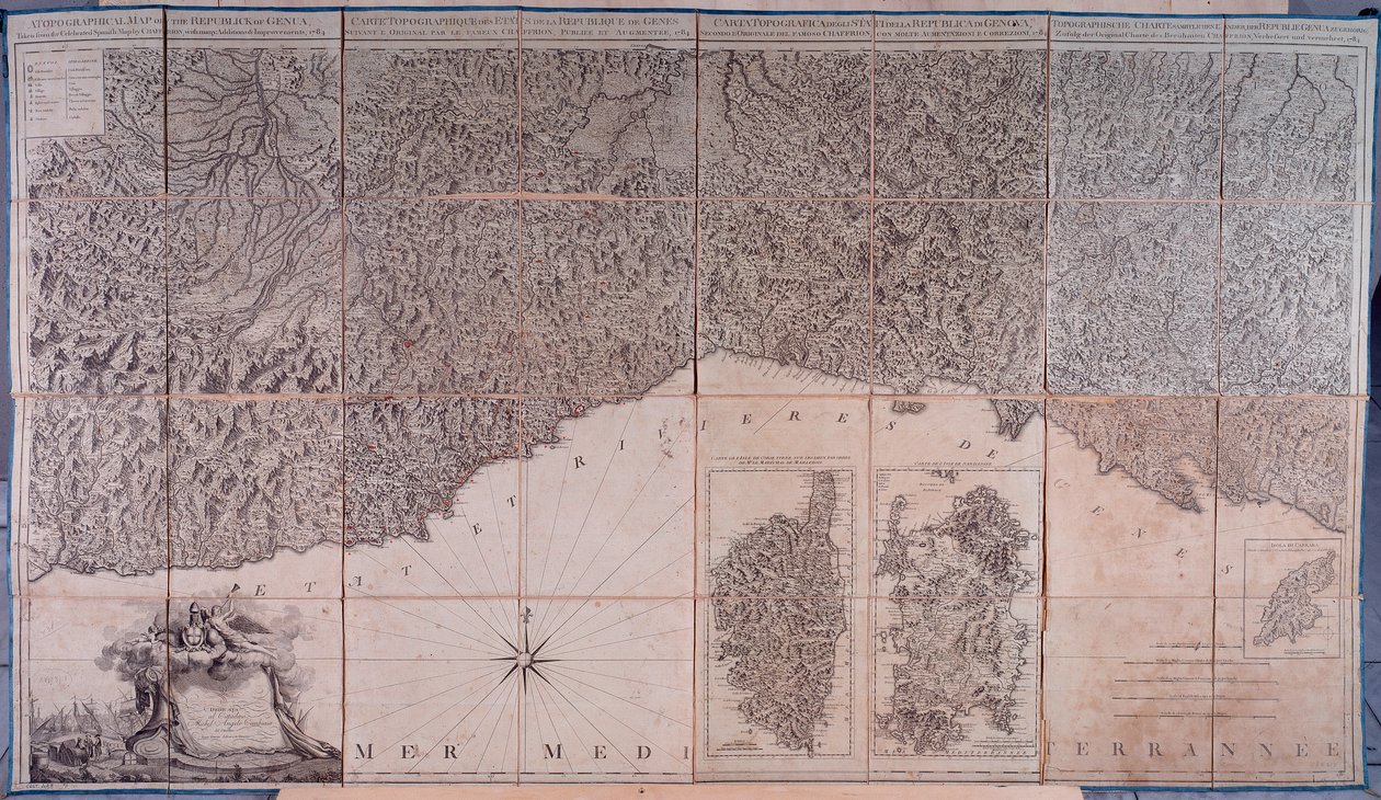 Karta över ägodelar av republiken Genua, inklusive Korsika och Sardinien av Unknown artist