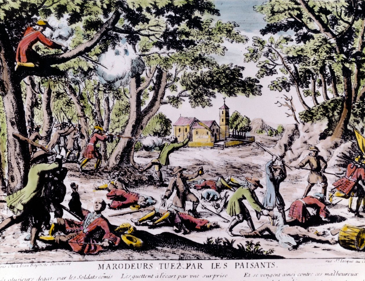 Marodörer skjutna av bönder. 1700-talstryck Paris, B.N. av Unknown artist