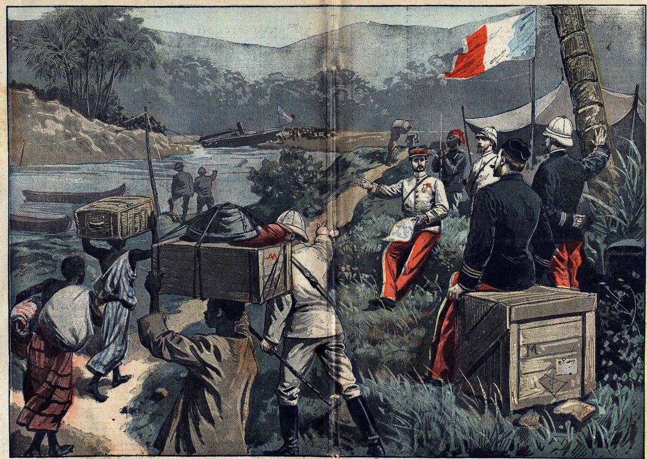 Marchand Mission in Africa (1896-1899): expeditionen som tog Övre Nilen i besittning 1898. Lansering av den demonterbara ångan "" le Faidherbe"" på M