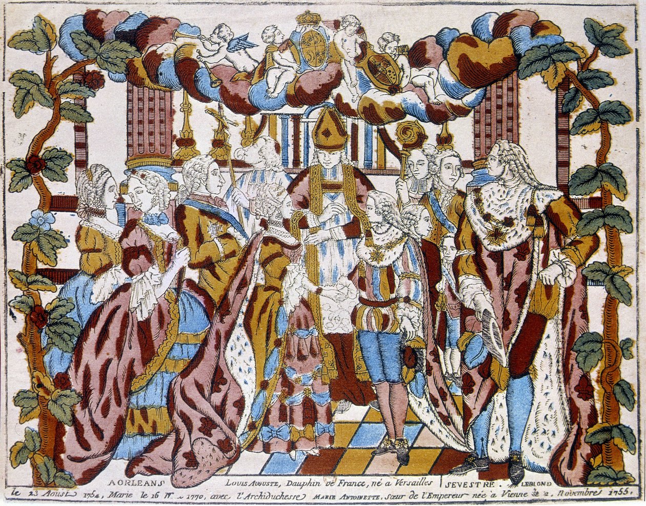 Ludvig XVI:s äktenskap med Maris Antoinette, cirka 1774, i Orleans. av Unknown artist
