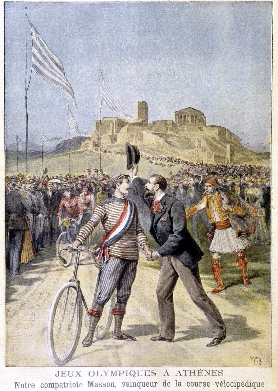 Masson vinnare av det velocipediska loppet vid de olympiska spelen i Aten - i "" Le Petite Journal"" av 1896-04-26 av Unknown artist