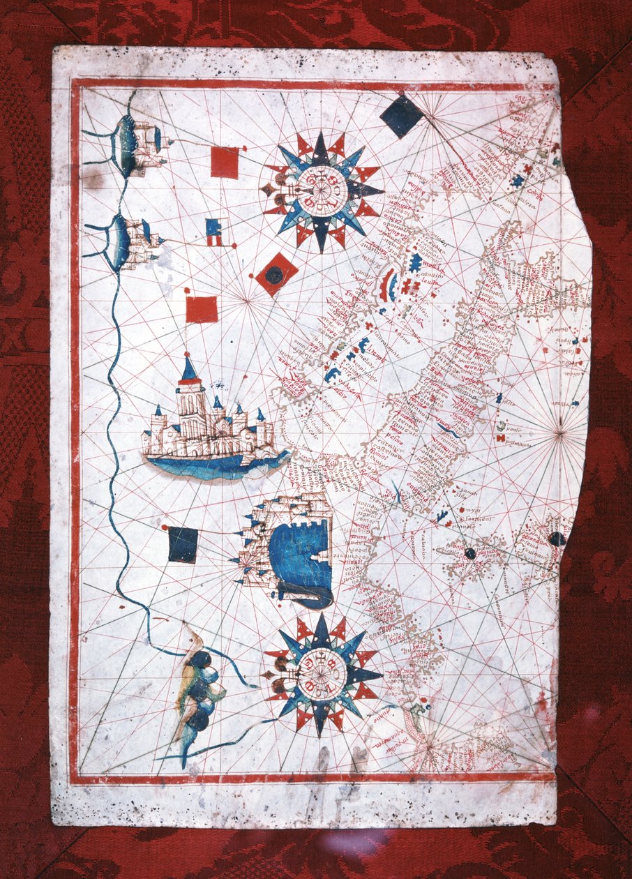 Karta över Medelhavet: Barcelona och Lepanto av Unknown artist