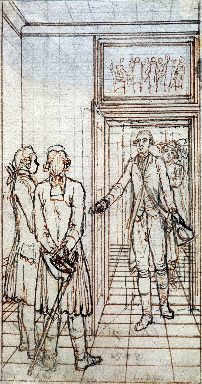 Möte mellan Goethe och Jung Stilling i Strasbourg. 1800-talsteckning. av Unknown artist