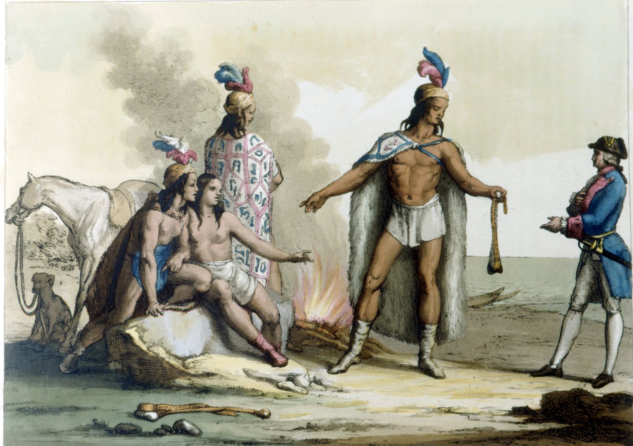 Möte av en västerlänning med indianerna i Patagonien. av Unknown artist